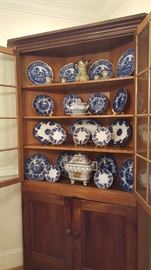 EXTENSIVE Collection of 19th Century Flow Blue China.  23 Plates of Varying sizes, 5 platters, Tea Set, Tea Pot, Soup/Gravy Tureens.  19th Century Nippon Chocolate Set -  4 cups and saucers!