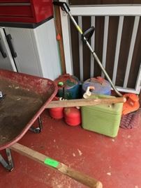 Great early metal gas cans. And lots of later plastic ones. Did we mention there are a lot of power tools here?