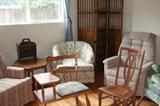 Room full of furniture - three swivel rockers, one very Retro light green velveteen; Lazy Boy upholstered rocker recliner LIKE NEW!; colonial style wooden 3-part folding screen(picture it painted....); vintage rocker, vintage telephone table (heck, picture 'em ALL painted!!)...more!