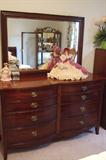 1940's-50's Mahogany Bow-front 6 drawer dresser with mirror....matching twin bed frame priced separately