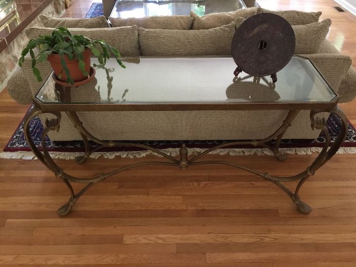 Metal Beveled Glass Console Table (62’’ x 22’’ x 33’’)