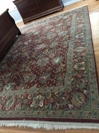 Indian Chocolate Brown & Sage Wool Oriental Hand Knotted Rug (9’ x 12’)