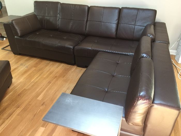 Modern Line Furniture 3 Section Chocolate Brown Sofa w/ Ottoman (Sofa: 106’’ x 82’’ x 35’’) (Ottoman: 49’’ x 21’’ x 15’’)