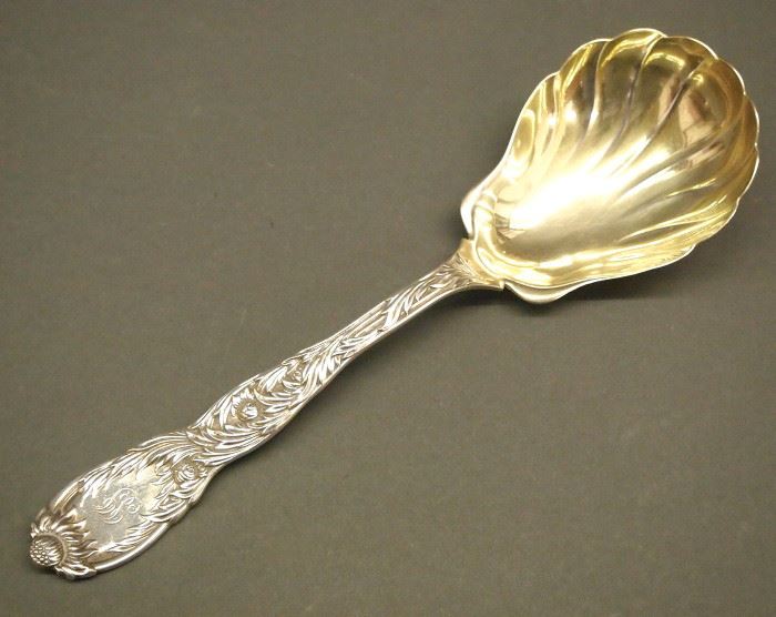 Tiffany & Co. sterling silver berry spoon, "Chrysanthemum" pattern, c. 1880.