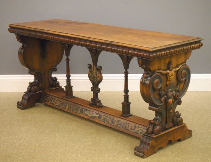 Italian Baroque style polychrome walnut table, early 20th century.