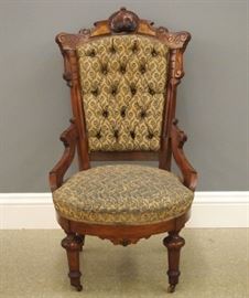 American Victorian Period walnut parlor chair, 19th century.