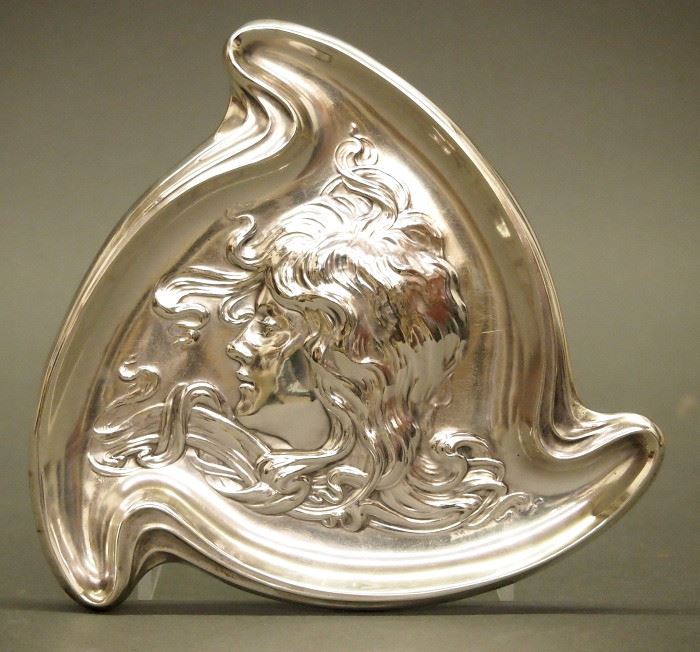 Unger Bros. Art Nouveau Sterling pin tray, c. 1900.