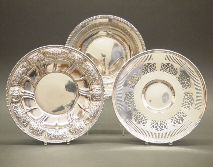 American and Canadian sterling silver serving pieces by Towle, Dominick & Haff, and Roden Bros., c. 1925.