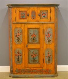 German polychrome painted pine Schrank, early 19th century.