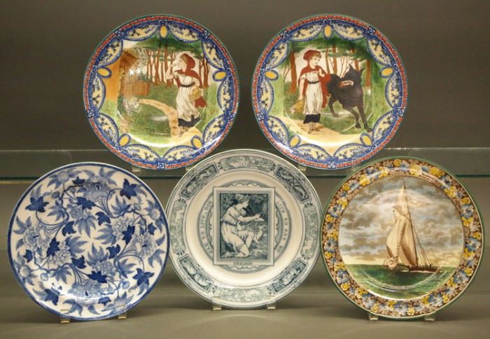 Wedgwood plates, including Red Riding Hood motif, 19th century.