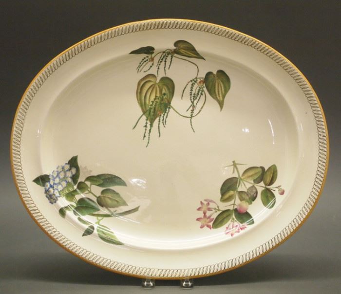 Wedgwood Pearl Ware platter, "Botanical Flowers" pattern, mid 19th century.