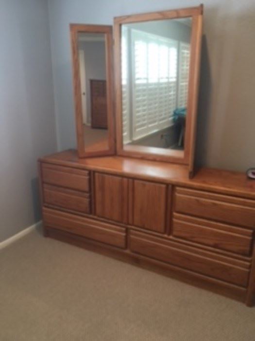 Solid Oak Dresser with tri-fold mirror