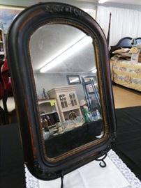 Unrestored Gentleman's Shaving Mirror Ornate Black Frame