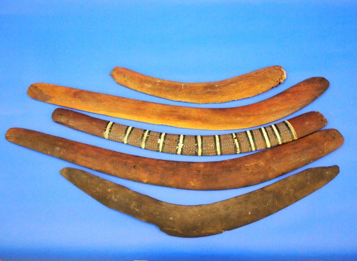 Lot 88-74:  Southeast Asian Islands Aboriginal Wooden Boomerangs, One With Polychrome Decoration