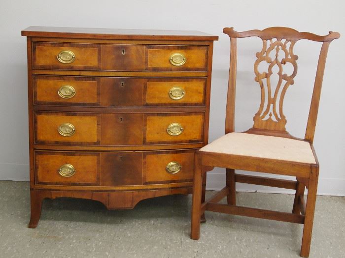 American Cherry Bow Front Chest and Chippendale Chair
