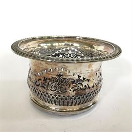 19th Century Sheffield Wine Coaster with gadroon edge and pierced body, wood base, 4"H x 7"D
Condition
Very good estate condition
Starting Bid
$50.00
Buyer's Premium

    22%