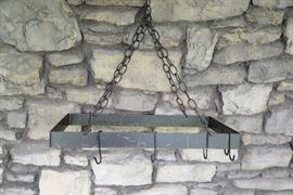 Vintage hand forged rectangular iron Pot Hanger with removable hooks and four hanging chains. Size 24" Length, 14" Width.
Condition
Very good: some wear consistent with age and use
Starting Bid
$60.00