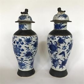 Pair of Chinese Urns with Covers