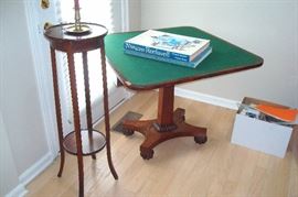 Antique stand and empire game table.