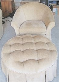 Upholstered chair and matching 32 inch dia. ottoman    very comfortable rounded back chair     $149