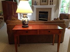Sofa table and blue ceramic base lamp