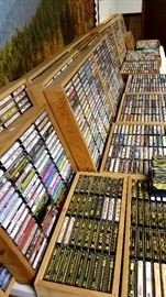 Thousands of Cassettes, boxes of CDs, albums, 8 traks & DVDs