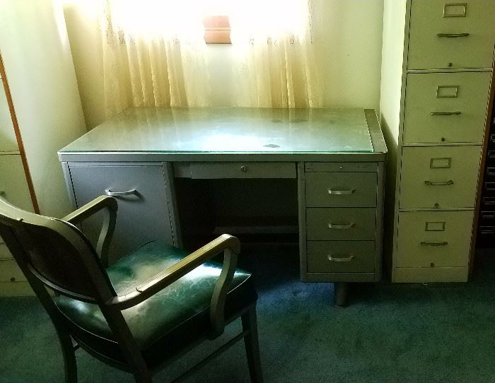 Vintage desk, chair & file cabinets