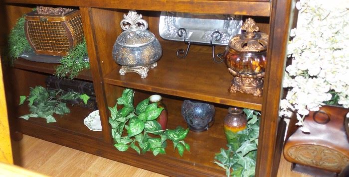 Home decor - silk and artificial plants, greenery and arrangements.  Containers, boxes, urns, bowls, 