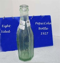 Aqua Eight Sided Embossed Pepsi Cola Bottle  1927