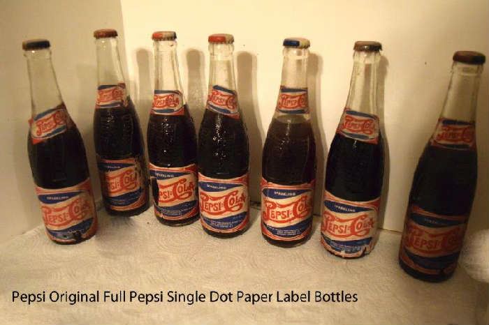 RWB Original Pepsi Bottles Paper Labels and Soda Still in Them.