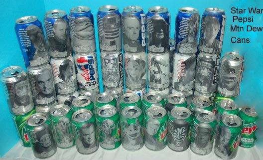 100 Vintage Star War Cans Mountain Dew Pepsi Cola Cans