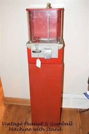A Peanut Gumball Machine Red with Key and Stand