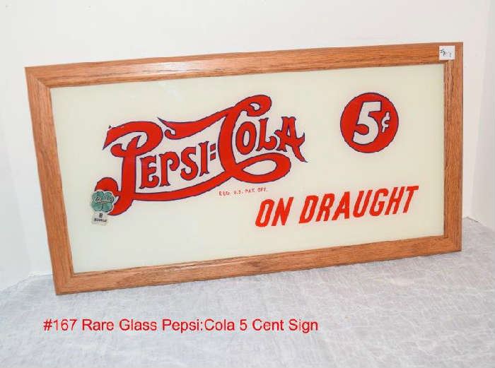 RARE Vintage Pepsi Cola on Draught Glass Sign Framed 5 cents