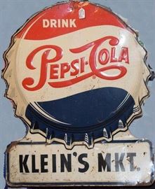 Drink Pepsi Cola Kleins Market Sign, late 40's early 50s