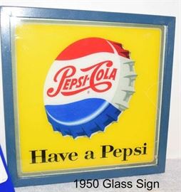 Yellow with Pepsi Cap, Have a Pepsi Cola Glass Sign
