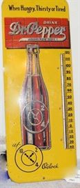 Dr Pepper Red Yellow 10 20 R with Bottle Emblem Thermometer, When Hungry, Thirsty or Tired Drink Dr Pepper
