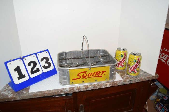 Squirt soda two cans and Bottle Vendor Carrier