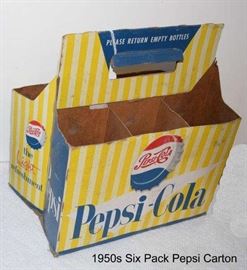 139 Pepsi 6 pack Carton With Cap Yellow Stripes RWB 1950s