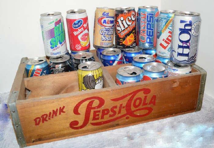 Drink Pepsi Cola Wood Case and Cans