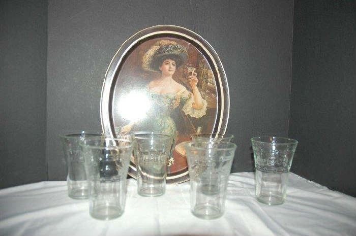 Vvintage Pepsi Tray and Etched Glasses