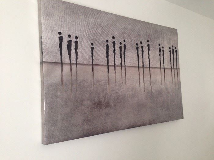 Large painting of image posts on silver horizon  ~ 4' x 2.5'