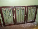 Beautiful Vintage Stained Glass Cupboard Doors (3)- 31"X18" 2 in excellent condition - 1 has damage on the clear glass.