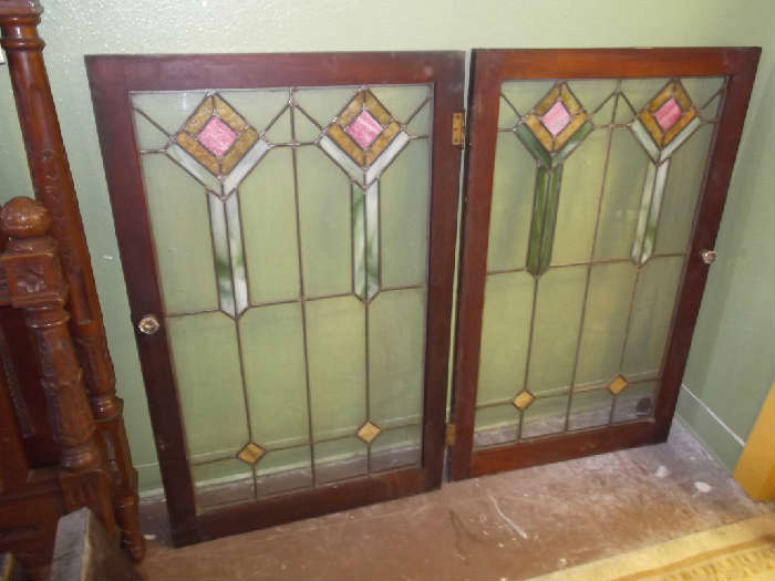 Fabulous Vintage Stained Glass Doors - Total 4. 2 in excellent condition and 2 are in need of repair in the clear glass areas.