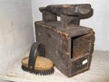 VINTAGE WOOD SHOE SHINE BOX WITH BRUSH