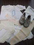 1925 - BABY DRESS/BABY SLIP/2 HAND MADE CROCHET ITEMS - 1 IS A DIAPER/BABY SHOES