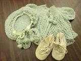 1925 - KNITTED BABY OUTFIT - DRESS,HAT & BOOTIES/PAIR OF BABY SHOES