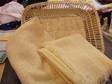 VINTAGE BASKET WITH 2 WOOL BABY QUILTS/ONE IS HAND MADE