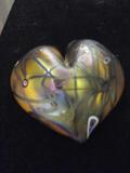 JOHN DITCHFIELD - HEART PAPERWEIGHT - IRIDESCENT WITH GOLD AND CLEAR TRAILS
