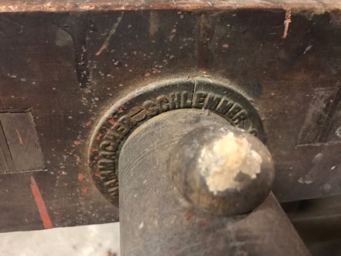 Rare Antique Hammacher - Schlemmer & Co. Woodworkers bench, all original with wooden vises!