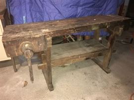 Rare Antique Hammacher - Schlemmer & Co. Woodworkers bench, all original with wooden vises!